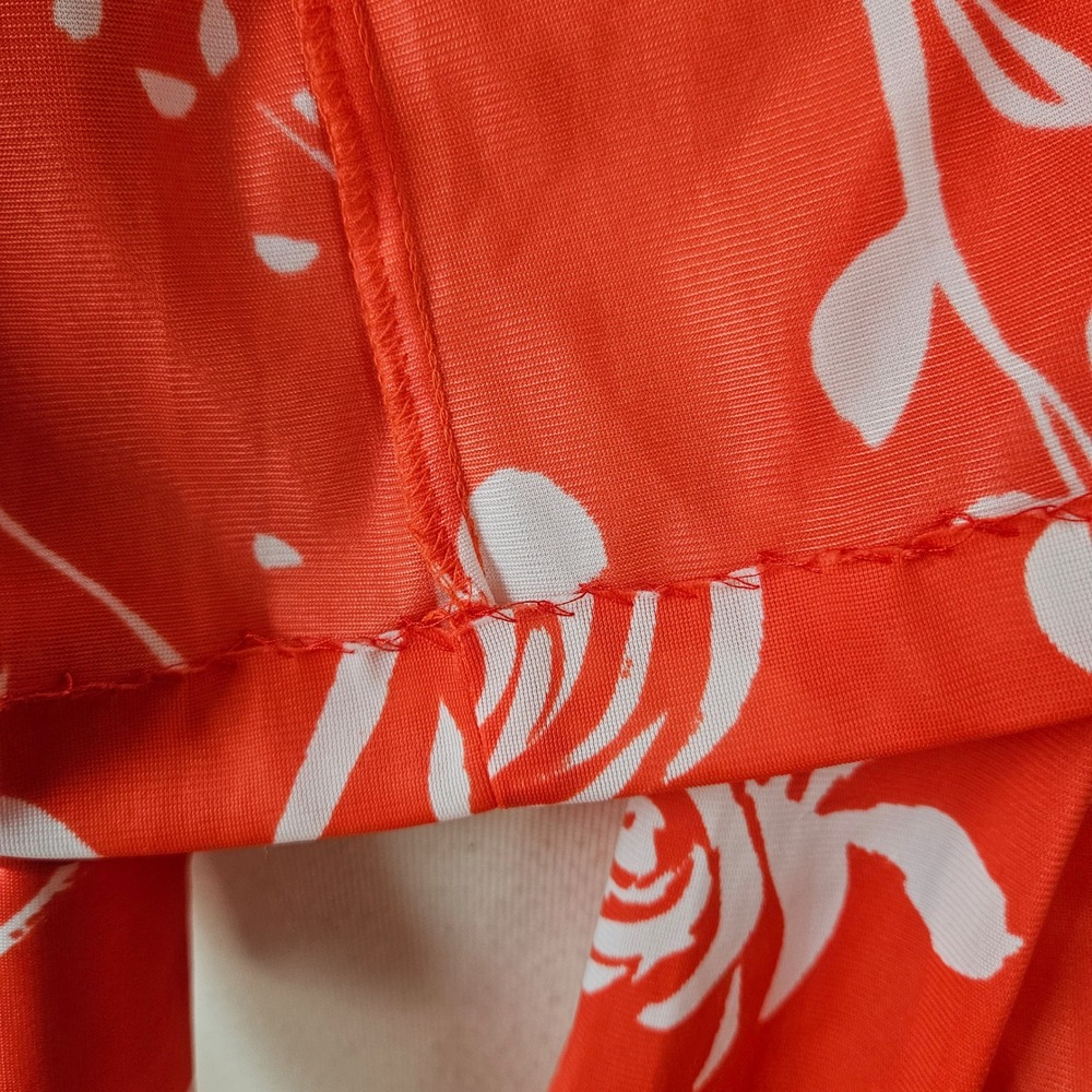 Vera Neumann Vintage 70s Orange Red White Rose Floral Dagger Collar Blouse M - Picture 8 of 8